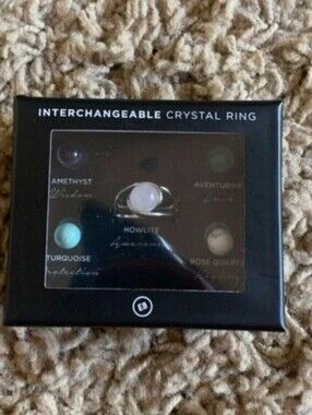 Earthbound Boho Hippie Interchangeable Crystal Gemstone Ring Set Size 7 NEW